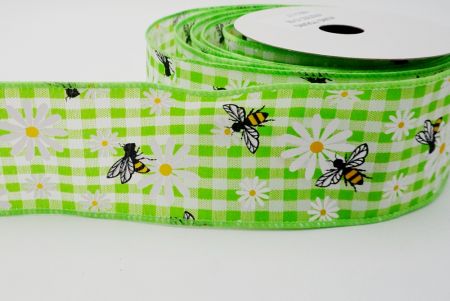Простая ткань клетчатая лента_зеленая весна и лето пчелы